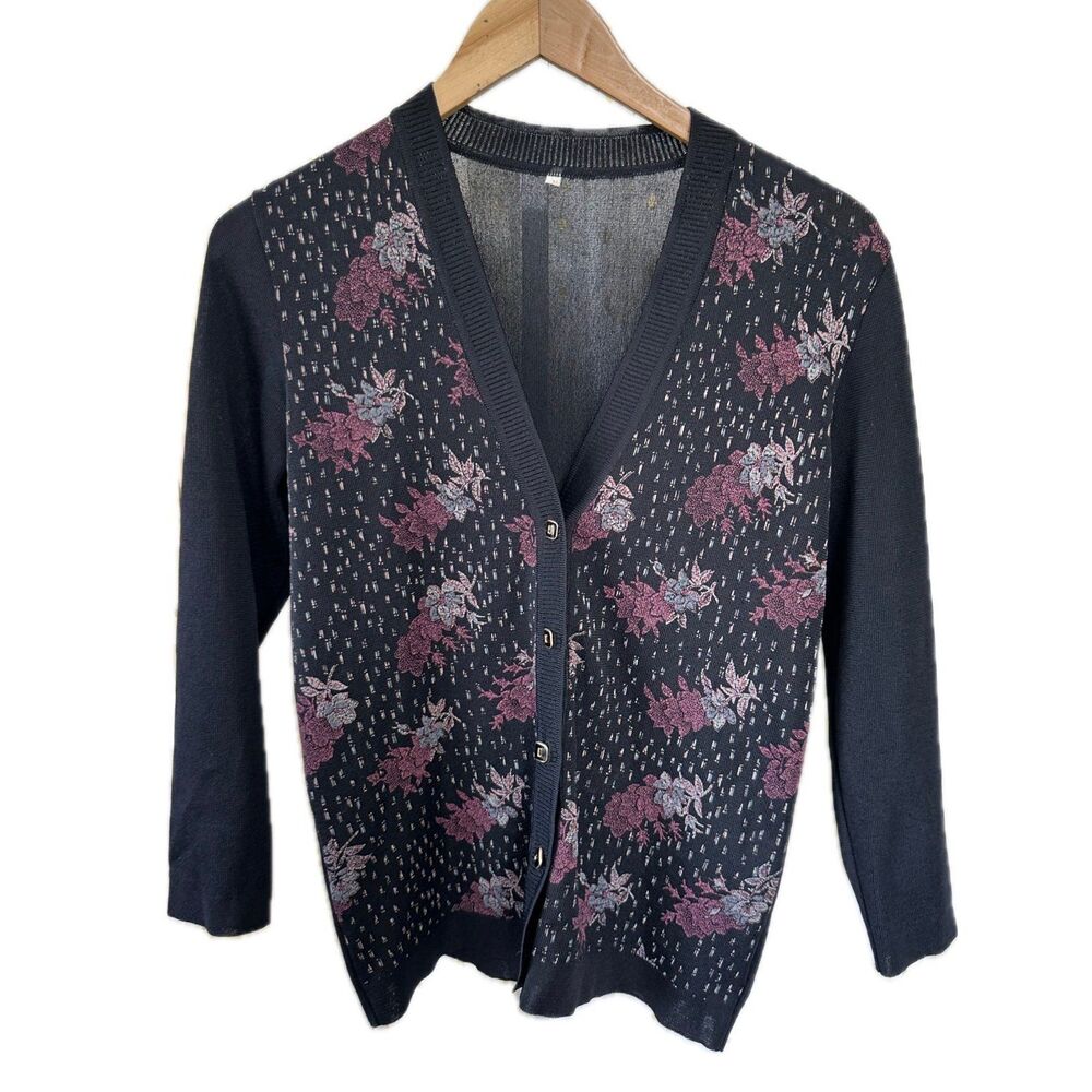 Vintage Women's Japanese Cherry Blossoms Button Down Cardigan Sweater M